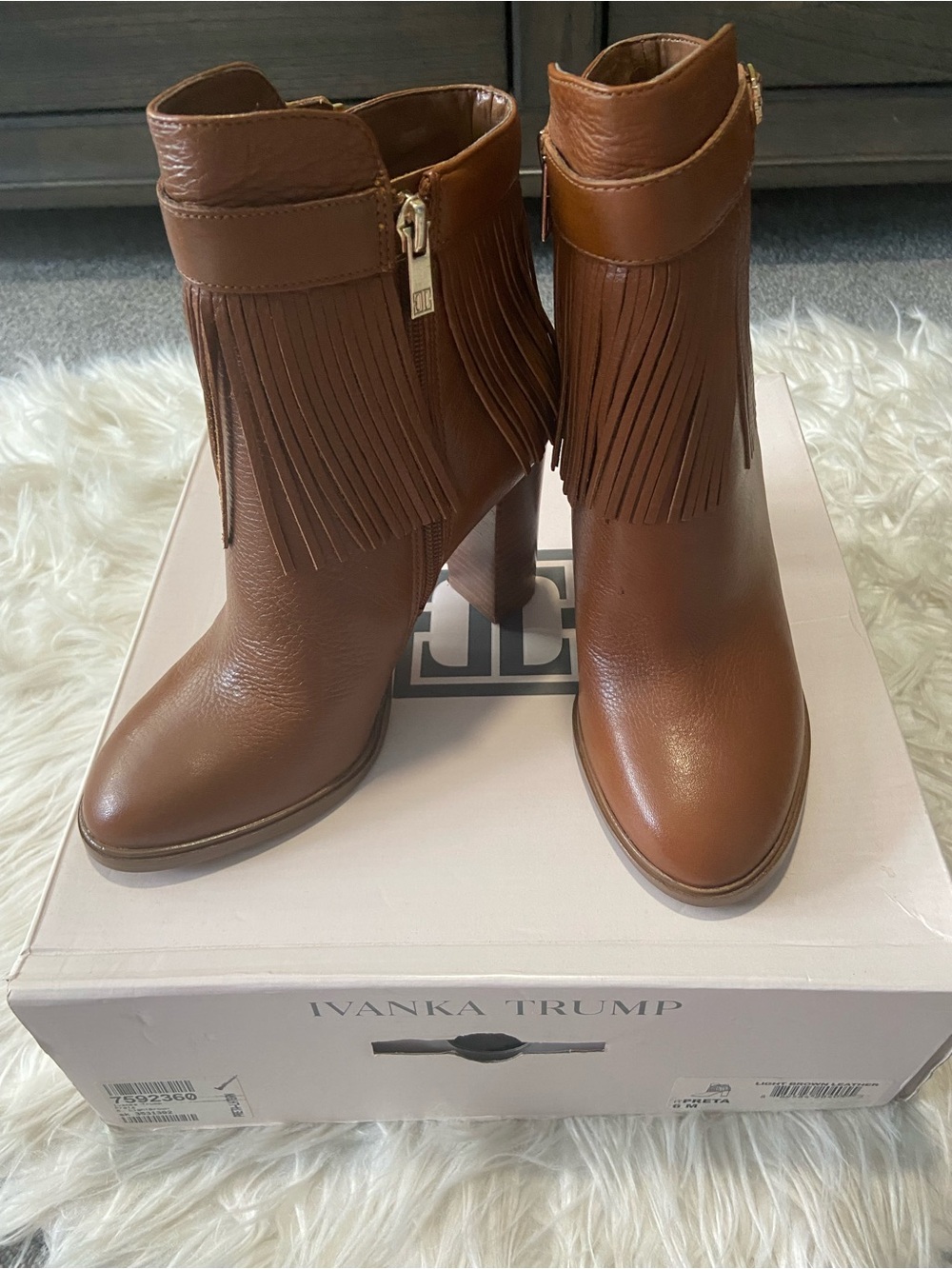 Ivanka Trump Tan Brown Leather Fringe Ankle Boots